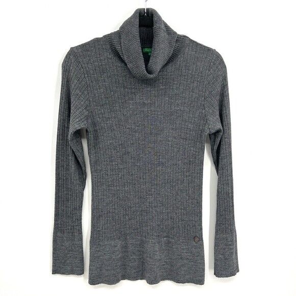 UNITED COLORS OF BENETTON Gray Ribbed Turtleneck Sweater Top Size Medium - Picture 1 of 6